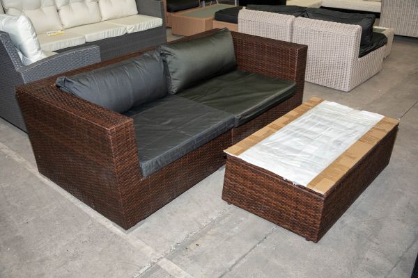 #HBM 6001: Sofa bestehend aus 2 Eckelementen Barcelona mit Tisch Tibera-braun-meliert-eisengrau