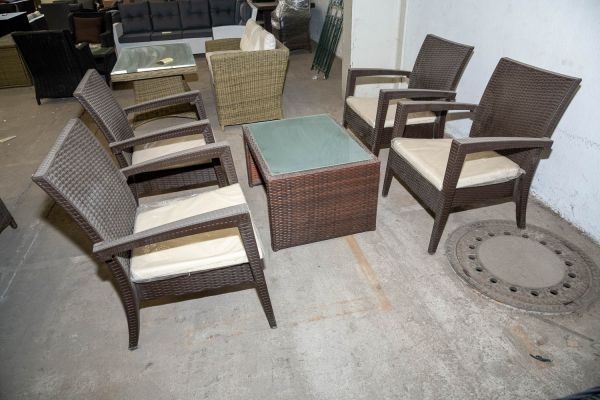 #HBM 6036 4x Stuhl Miami + Tisch Casablanca-braun-meliert-cremeweiß